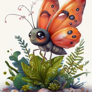 Whimsical Fantasy Ladybug Art Print – Cute Insect Wall Decor, Nursery Butterfly Illustration, Nature-Inspired Digital Artwork