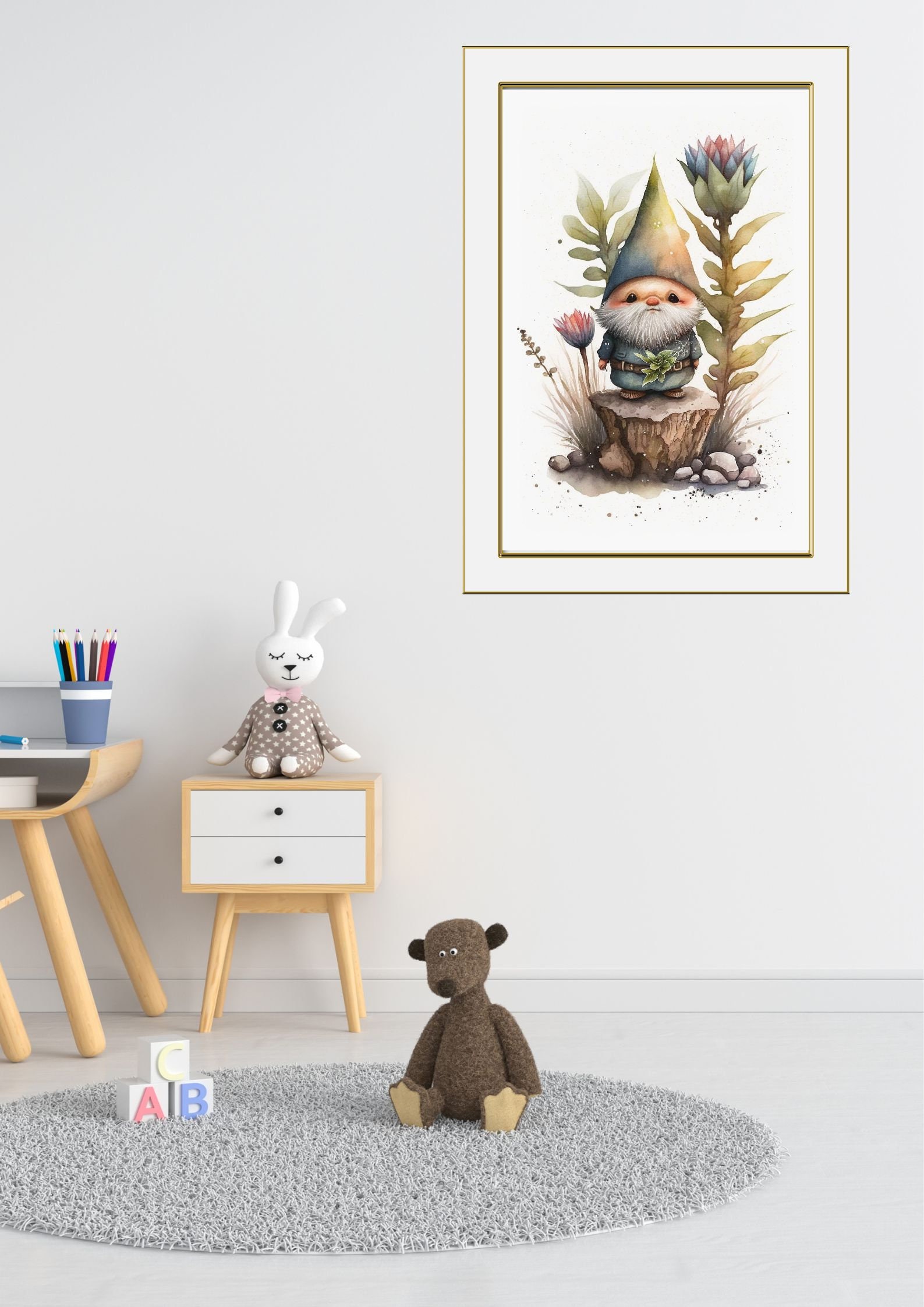 Green Hat Gnome Printable Cartoon Style Digital Art - Etsy