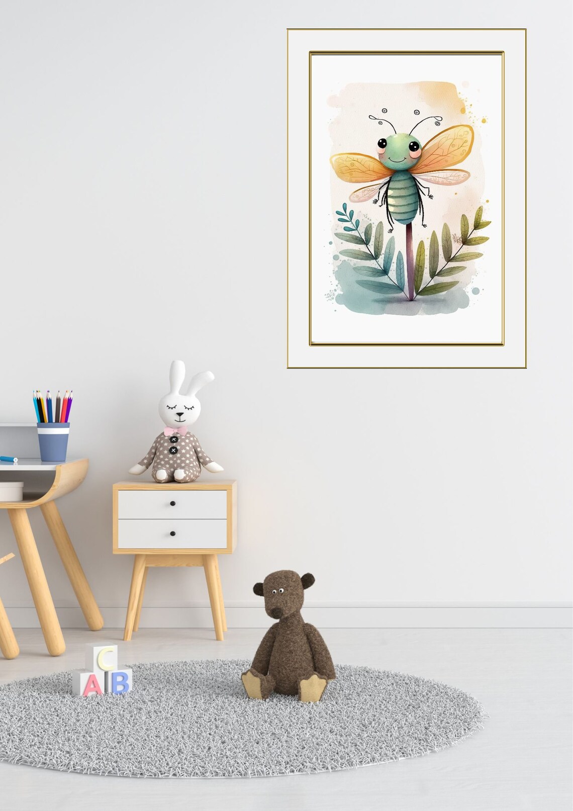 Cute Dragonfly Printable Cartoon Style Digital Art, Watercolor Wall Art ...