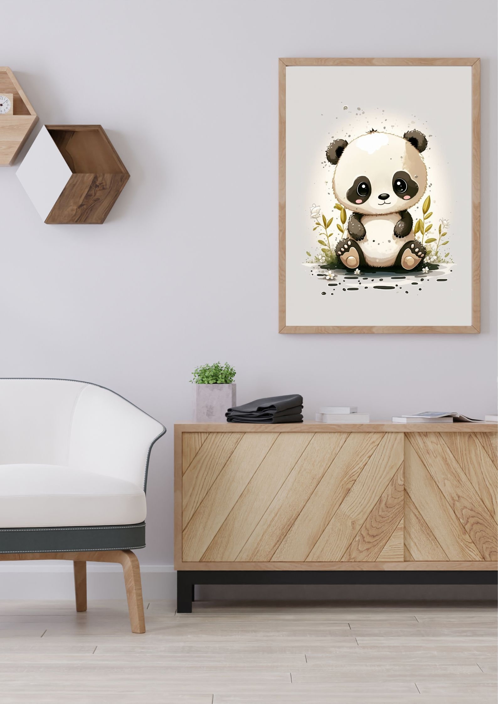 Cute Printable Panda Bear Cartoon Style Digital Art, Watercolor Wall ...