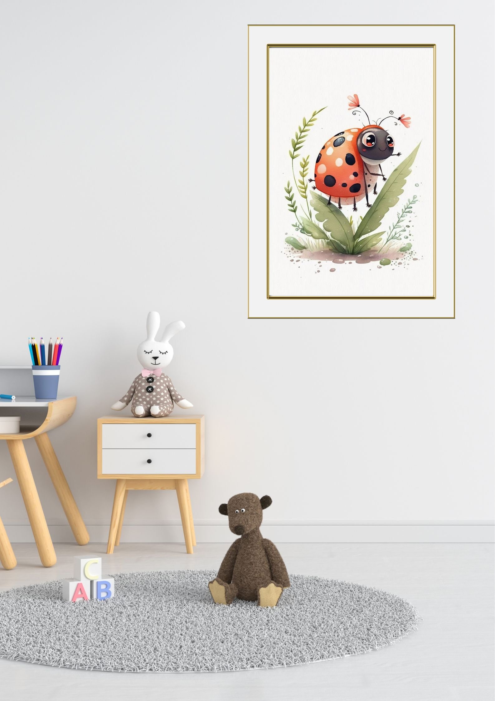 Cute Ladybug Printable Cartoon Style Digital Art, Watercolor Wall Art ...