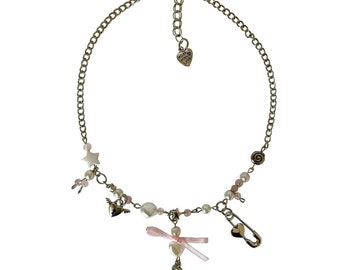 Pink & Silver beaded necklace “Pinky Promise”