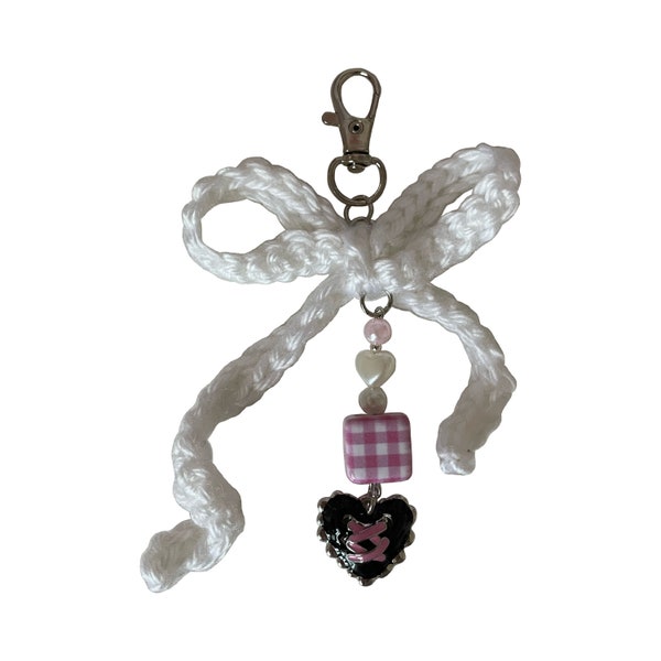 Pink, Black & White beaded keychain “Tight-Laced”