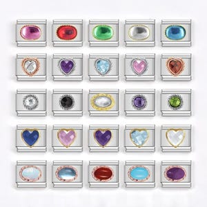 Italian Bracelet Gemstone Charms, 9MM Charms, Birthstone Charm Links, Stainless Steel Italian Charms, Adjustable Bracelet, Crystal Charms