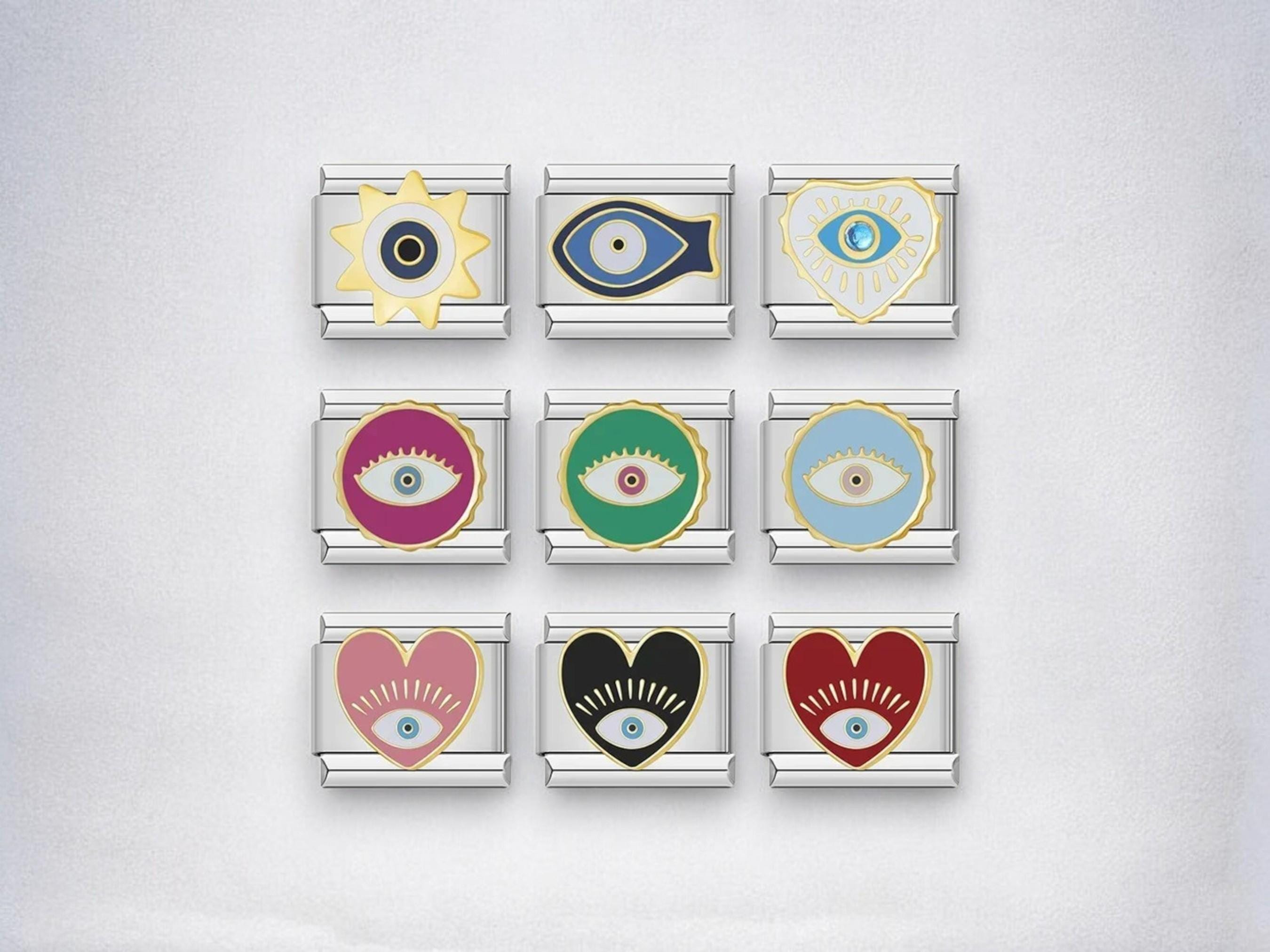 Italiaanse armband spirituele bedels, 9 mm-bedels, boze oog-bedelschakels, roestvrijstalen hartbedels, zonbedels, verstelbare armband cadeau
