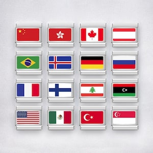 Breloques drapeau pour bracelet italien, Breloques 9 mm, Liens de breloque drapeau, Breloques pays du monde en acier inoxydable, Drapeaux du monde, Cadeau bracelet réglable