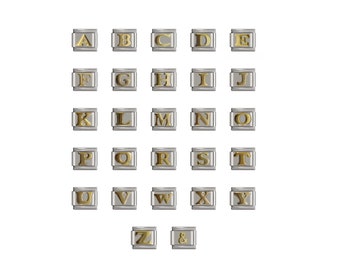 Italienisches Armband Alphabet Charms, 9 mm Charms, Buchstaben A-Z italienische Charm Links, Edelstahl mit Gold Charms, verstellbares Armband Geschenk