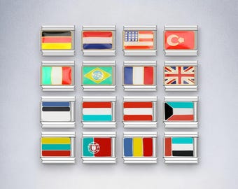 Italian Bracelet Flag Charms, 9MM Charms, Flag Charm Links, Stainless Steel World Countries Charms, Adjustable Bracelet Gift