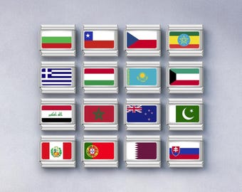 Italian Bracelet Flag Charms, 9MM Charms, Flag Charm Links, Stainless Steel World Countries Charms, World Flags, Adjustable Bracelet Gift