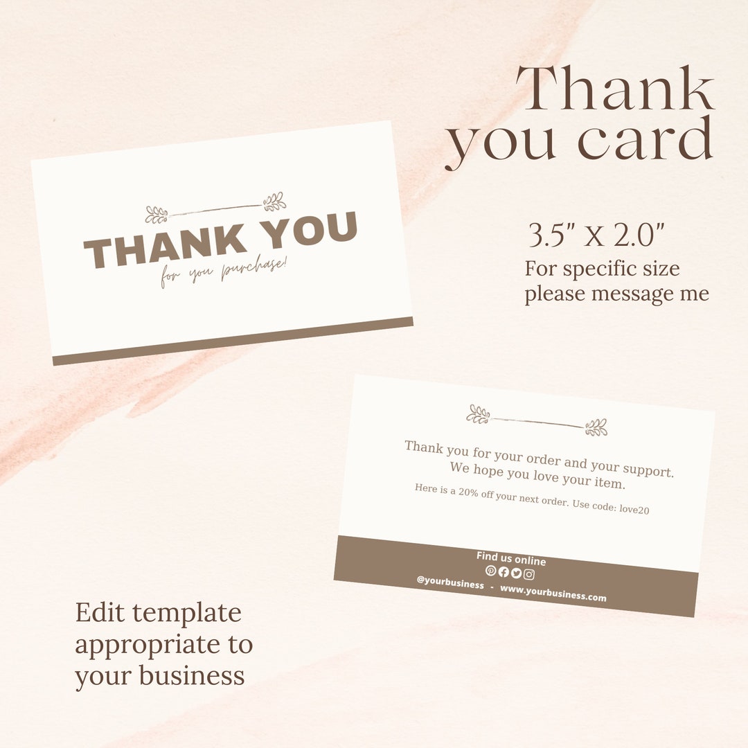 Editable Business Thank You Card Insert Thank Card Template Simple
