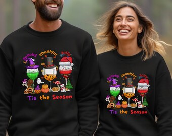 Christmas Sweatshirt, Spooky Thankful Jolly, "Tis the Season, Hallothanksmas Shirt, Halloween Shirt, Thanksgiving Shirt, Christmas Gift