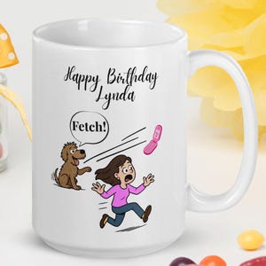 Regalo de cumpleaños para ella, taza personalizada para perro, taza para teléfono móvil con perro que busca, regalo personalizado para ella, divertida taza de café para perro de cumpleaños.