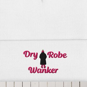 Geborduurde droge gewaad Wanker-beanie, grappig koudwatercadeau, open waterbeanie, wildwaterbeanie, droog gewaad cadeau