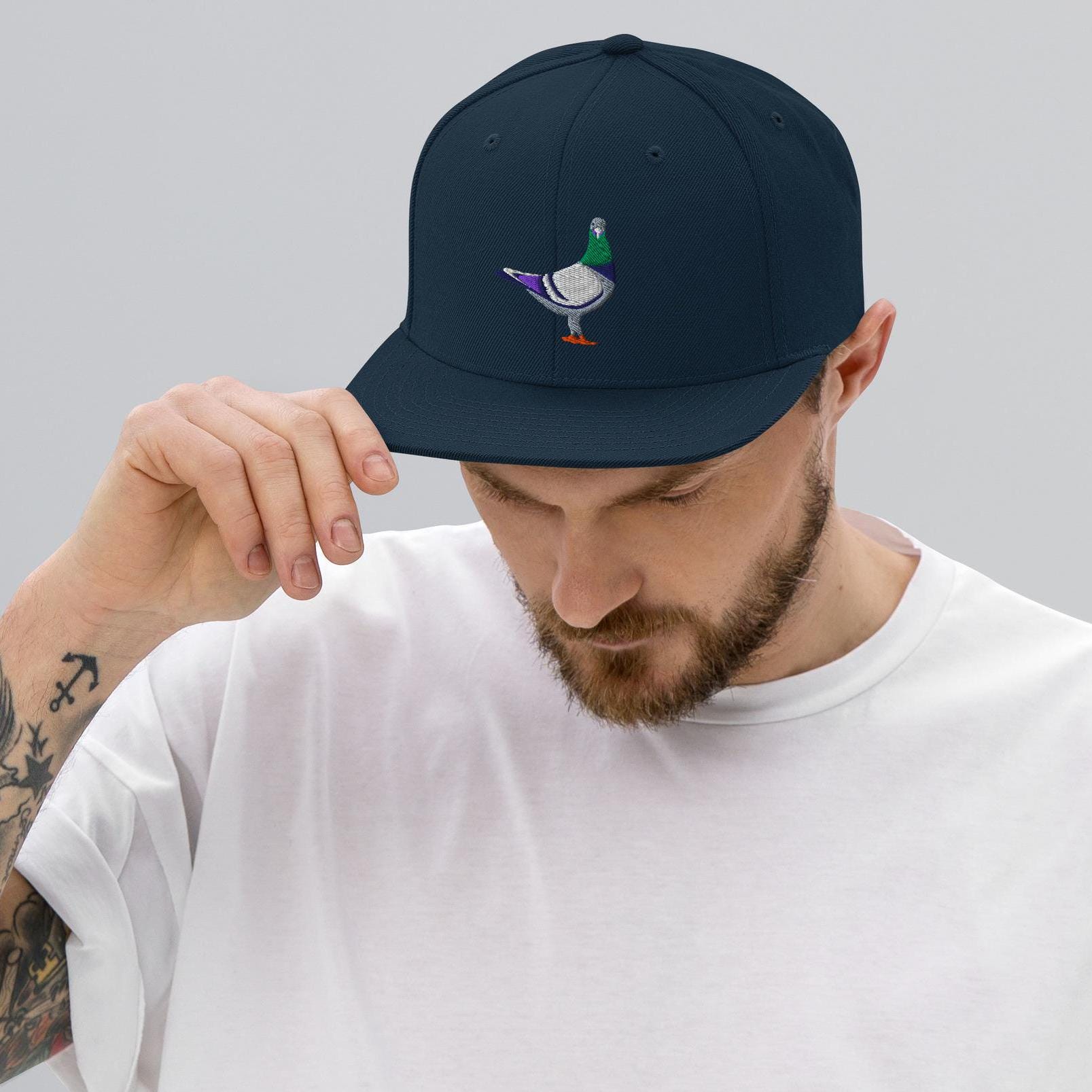 Embroidered Pigeon Snapback Hat: Bird Lover Gift