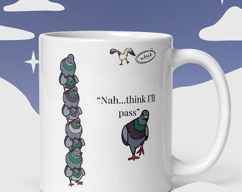Funny Pigeon Stack Ceramic Mug, Bird Lover Gift