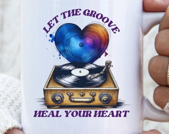 Retro Record Player Mug: Mental Health Gift, Music Lover Mug