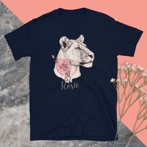 Valentines day Lioness & pink rose t-shirt, Gift for wildlife lover, engagement gift for her , romantic gift, womens football gift
