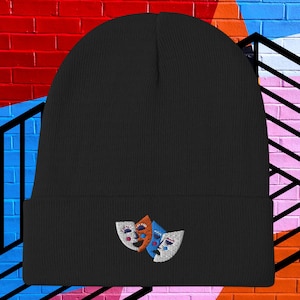 Theatre Masks Embroidered Beanie, Musical theatre gift, Theatre Beanie, Actors gift, Theatre gift, Performers gift, drama teacher gift