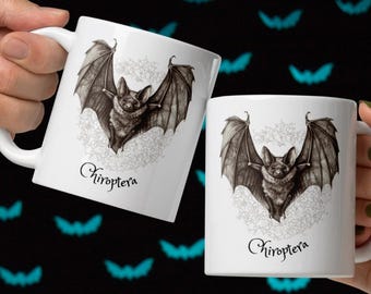 Bat Lover Mug, Chiroptera Zoology Art Gift