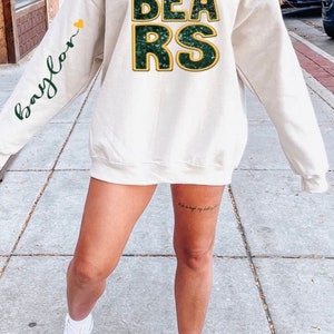 Baylor Bears, Faux Embroidered Sweatshirt, Baylor Game Day, Faux Sequins, Faux Embroidered, College Game Day, Oversized sweatshirt