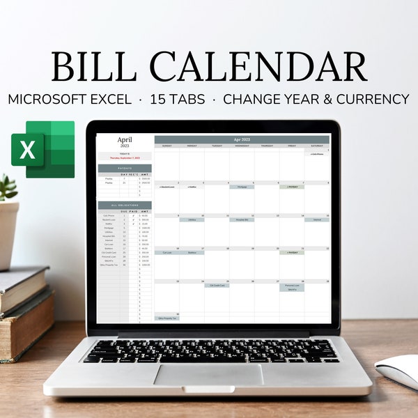 Bill Tracker Spreadsheet, Excel Bill Calendar, Monthly Bill Planner, Annual Bill Planner, Bill Payment Dashboard, Personal Finance