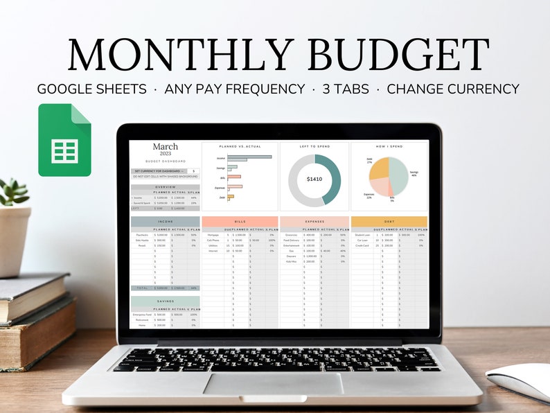 Monthly Budget Spreadsheet Google Sheets Budget Template Etsy
