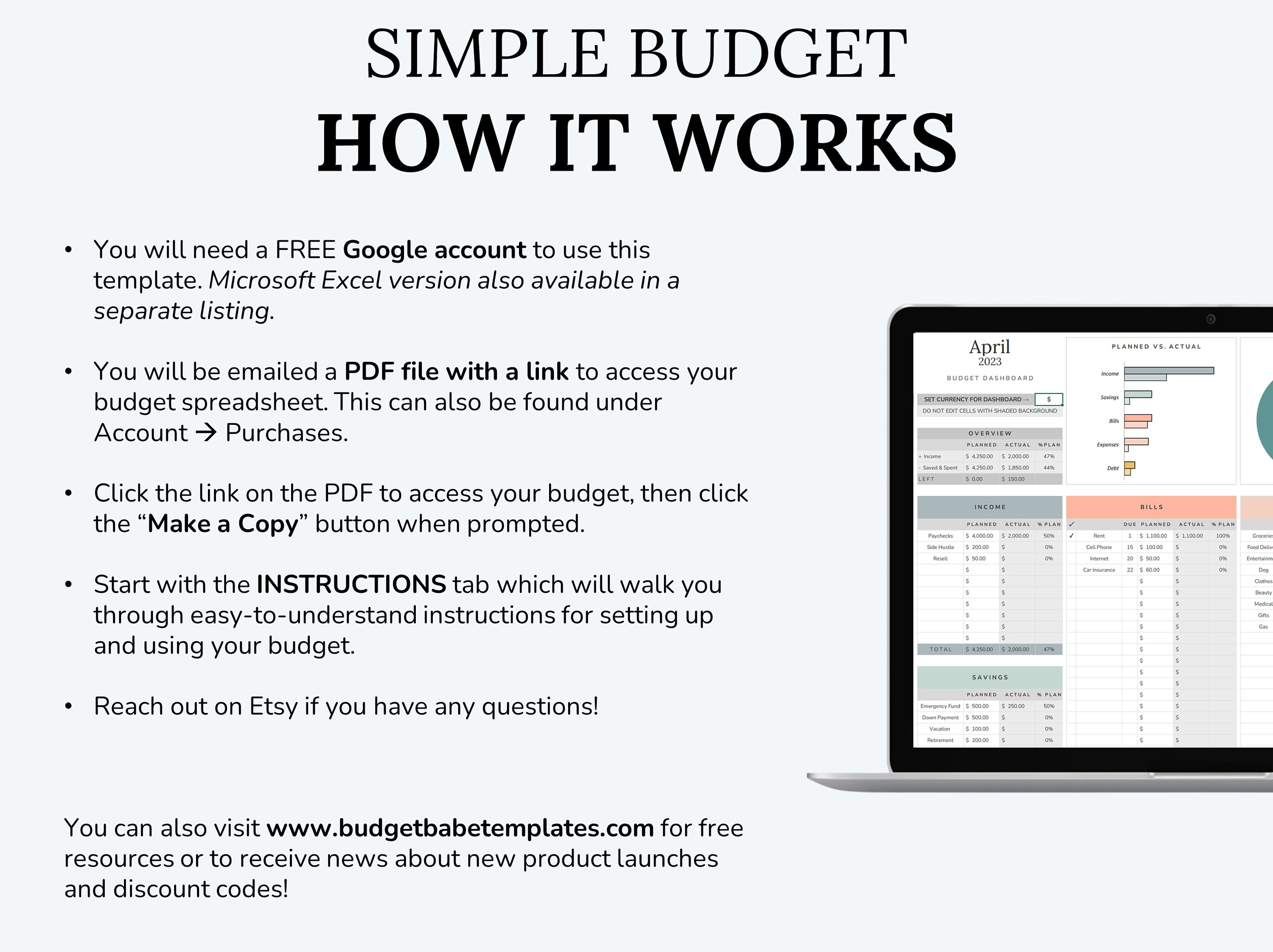 Simple Budget Spreadsheet, Google Sheets Budget Template, Personal ...