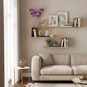 Modern Floating Wall Shelf Set – Minimalist Wooden Display Rack | Long Wall Mounted Bookshelf for Living Room, Bedroom & Office