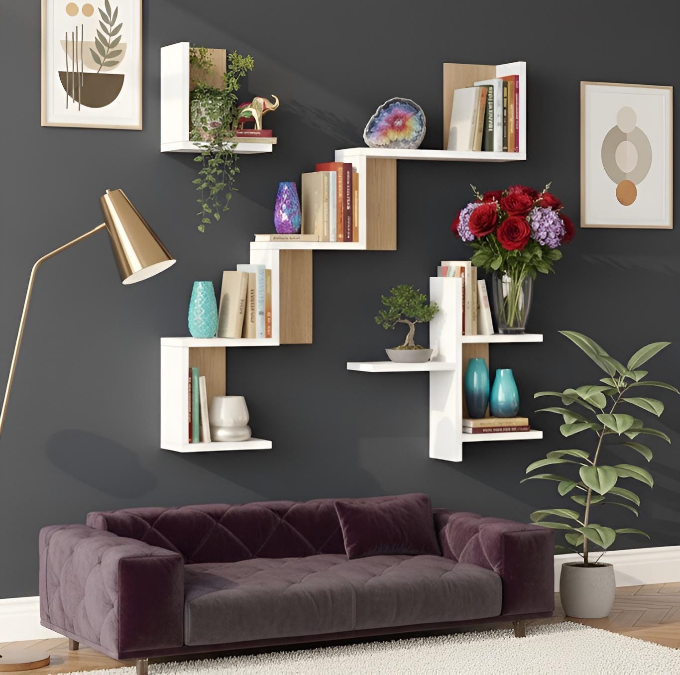 Image showcasing Scandinavian Wall Shelf: Modern Minimalist Floating Bookshelf - Etsy