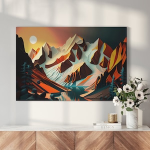 Abstract Mountain Lake Wall Art Canvas Print | Modern Minimalistic Art | Home Decor or Office Decor | Closed Back Gallery Wrapped Canvas Art