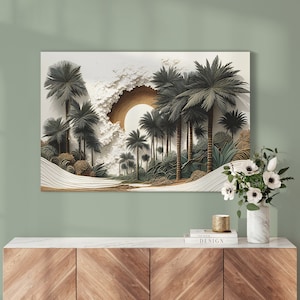 Tropical Palm Tree Landscape Canvas Wall Art | Beachfront Palm Trees Bedroom Wall Art | Tropical Living Room Wall Art | Coconut Tree Art