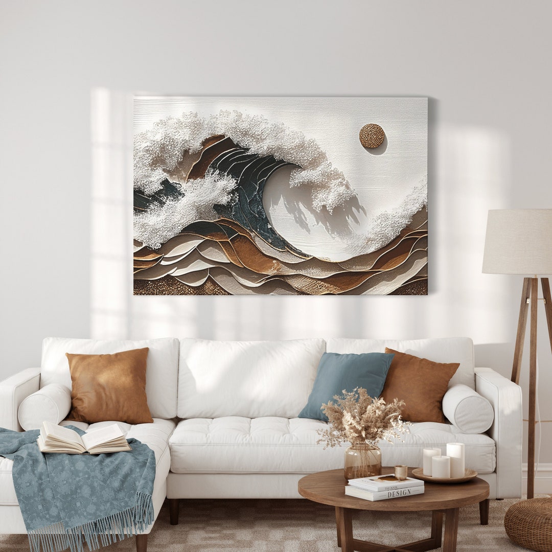 V-inspire 3D Textured Wave Wall Art - 24x36 Inch Hand-Painted Oil Painting On Canvas, Modern Abstract Ocean Decor With Wood Frame - View #6