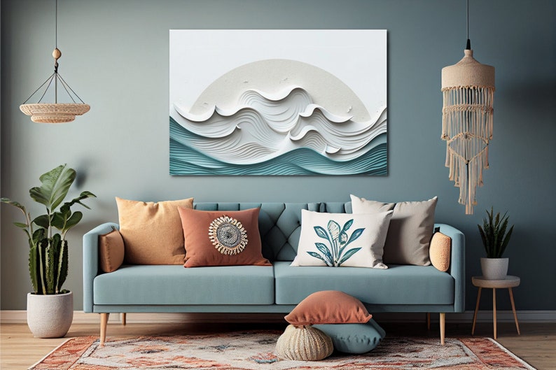 Ocean Waves Wall Art Minimalistic Decor for Home Decor Etsy