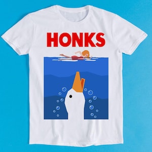 Honk Jaws Honks Goose Duck DnD Funny Slogan Joke Meme Gift Tee Style Unisex Gamer Cult Movie Music T Shirt K978