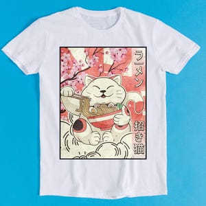Japanese Noodles Maneki Neko Cat Ramen Meme Funny Gift Tee T Shirt K1884