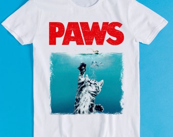 Paws Jaws Cat Fun Funshirt Funny Kitten Kitty Katze Weiße Hai Meme Funny Style Unisex Gamer Cult Movie Music Gift Tee T Shirt K930