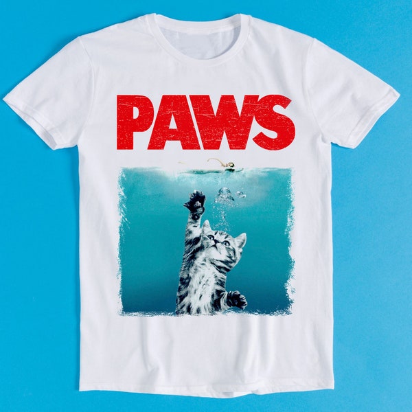 Paws Jaws Cat Fun Funshirt Funny Kitten Kitty Katze Weiße Hai Meme Funny Style Unisex Gamer Cult Movie Music Gift Tee T Shirt K930