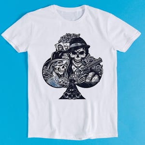 Skull Gangster Poker ACE Full House Funny Style Meme Cult Movie Music Gift Tee T Shirt K2789