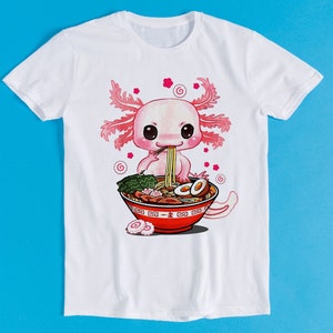 Kawaii Axolotl Ramen Noodle Japanese Anime Joke Retro Funny Art Drawing Gamer Anime Cult Meme Music Movie Gift Tee T Shirt K1145
