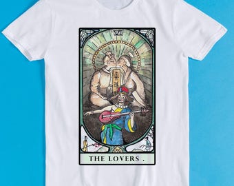 Tarot Card Avatar The Lovers Oma Shu Chong Retro Funny Art Drawing Gamer Cartoon Anime Cult Meme Music Movie Gift Tee T Shirt K1167