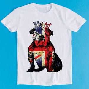 Buldog British T Shirt Dog Union Jack Flag England Crown Coronation King Queen Jubilee Cool Gift Tee K138