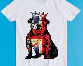 Buldog British T Shirt Dog Union Jack Flag England Crown Coronation King Queen Jubilee Cool Gift Tee K138