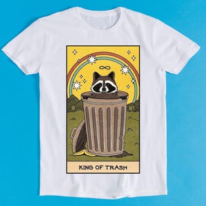 King Of Trash Raccoon Tarot Card T Shirt Meme Gamer Cool Cult Movie Music Gift Tee K822