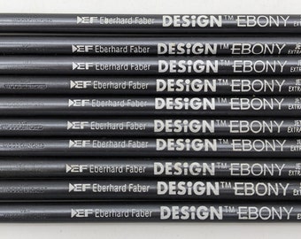 10 Vintage Eberhard Faber Design Ebony 6325 Jet Black Extra Smooth Drawing Pencils