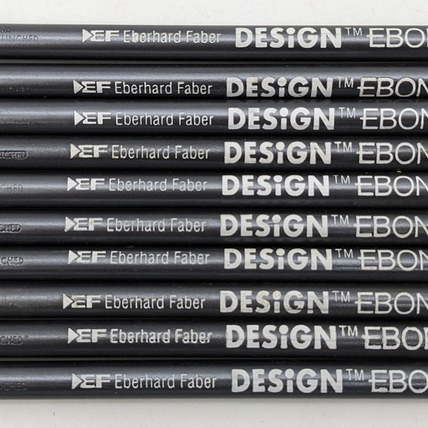 10 Vintage Eberhard Faber Design Ebony 6325 Jet Black Extra Smooth Drawing Pencils