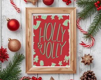 Descarga digital instantánea de Holly and Jolly / Decoración navideña festiva / Impresión artística navideña de temporada