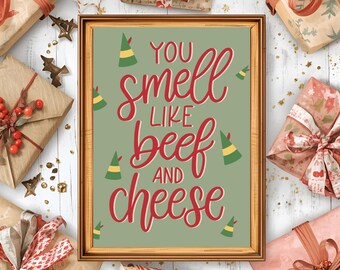 Impresión navideña con cita divertida de elfo / Arte mural festivo humorístico / Descarga digital instantánea