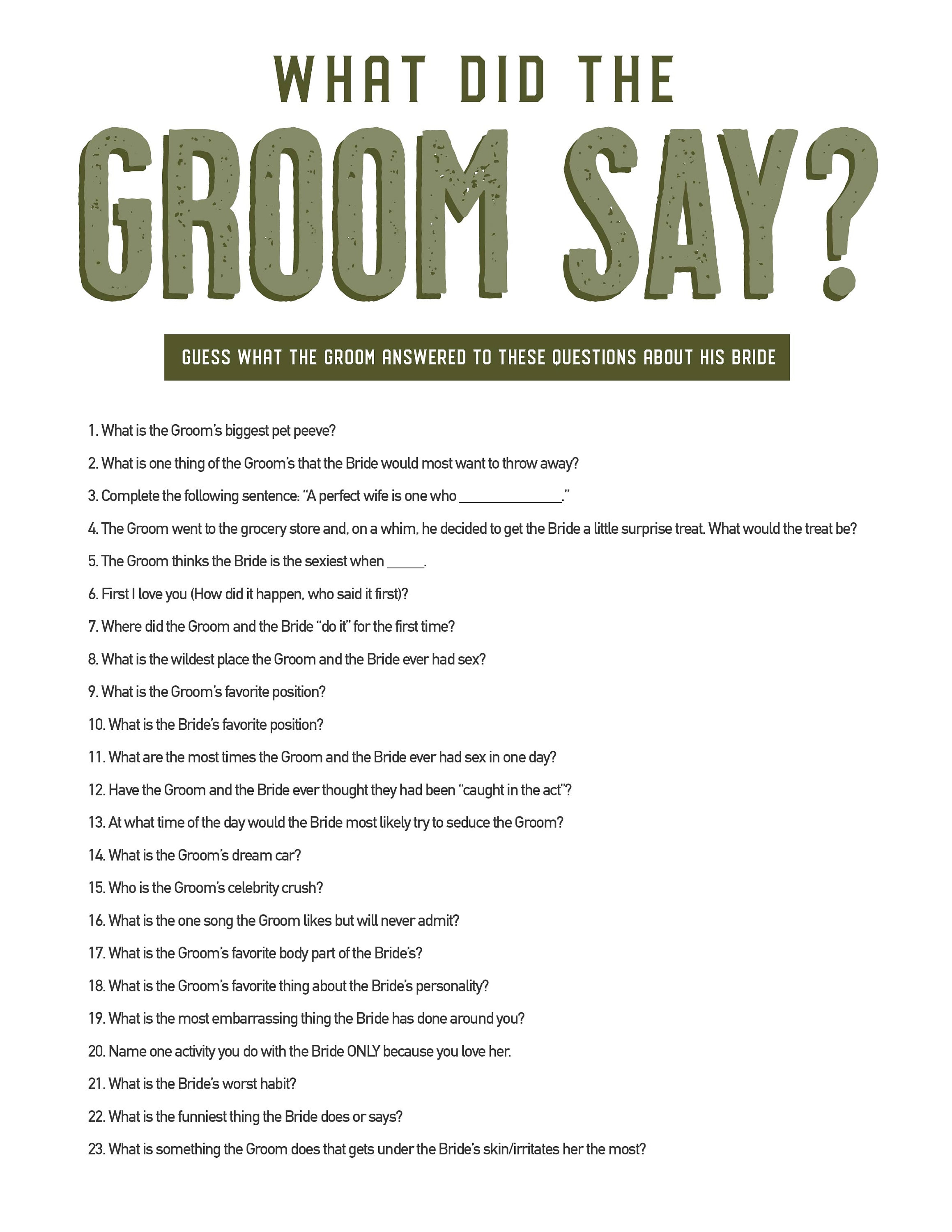 Bachelorette Party Groom Questionnaire Etsy