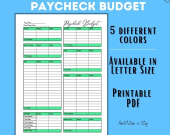 Paycheck Budget Printable, Paycheck Budget Overview Template Printable, Budget Binder, Budget Planner, Budget Template Letter PDF