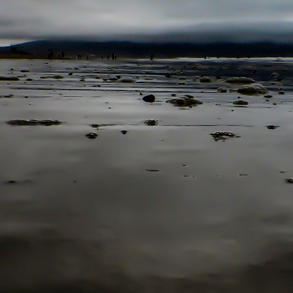 gloomy beach print, black and white beach art, black sand wall decor, dark beach wall art. cloudy beach photo, costal scene home decor